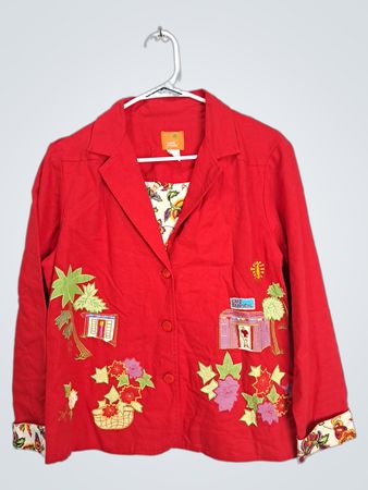 Hearts of Palm Red Embroidered Blazer