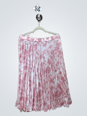 Pink and White Tie-Dye Pleated Midi Skirt