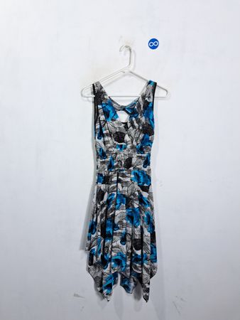 Sleeveless Asymmetrical Dress with Blue Floral Print