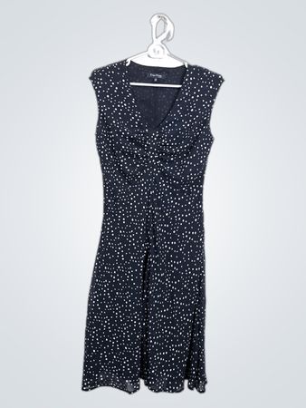 Evan-Picone Women's Black & White Polka Dot V-Neck Sleeveless Dress