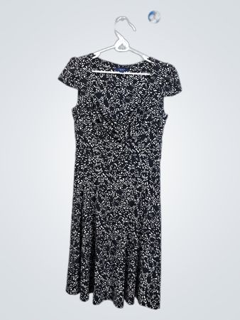 Chaps Black & White Patterned Midi Dress