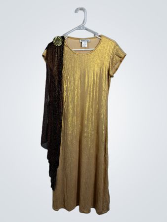 Women's Gold Metallic Dress with Scarf