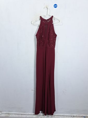 Burgundy Sequin Halter Neck Maxi Dress