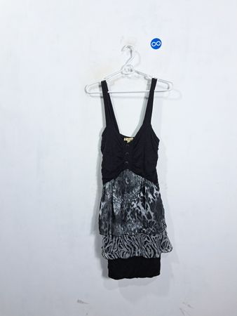 America-Gogo Women's Black Animal Print Ruffle Tiered Mini Dress