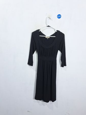 Black 3/4 Sleeve Gathered Waist Dress
