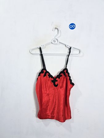 Red camisole with black trim