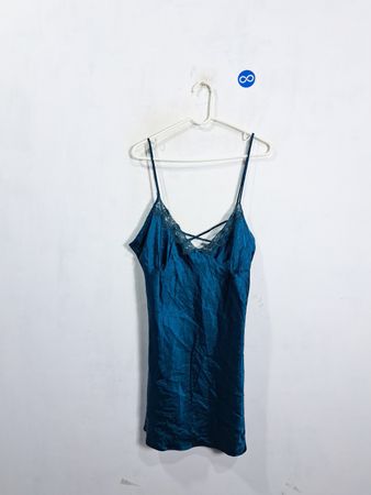 Secret Treasures Teal Blue Lace Trim Slip Dress