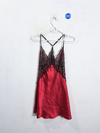Red and Black Lace Trim Slip Dress
