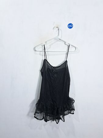 Black sheer chemise with ruffled hem