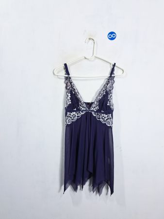 Navy Blue Lace Trim Babydoll