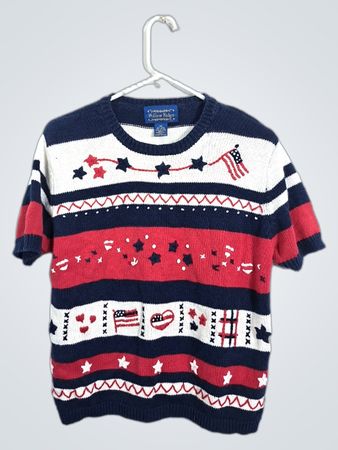 Willow Ridge Patriotic Striped Short Sleeve Sweater
