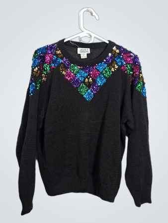 Jessica Stevens Black Sequin Embellished Sweater