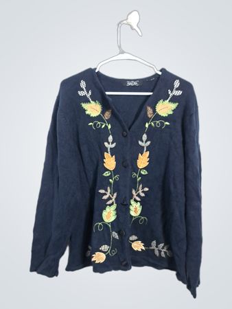 Crystal Kobe Navy Blue Embroidered Cardigan