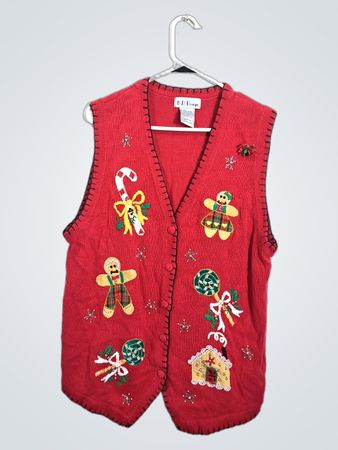 Red Christmas Vest with Gingerbread Men and Candy Canes
