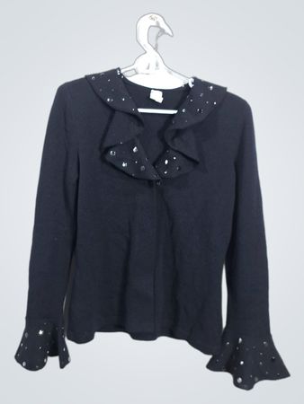 Black Ruffled Blouse with Silver Embellishments