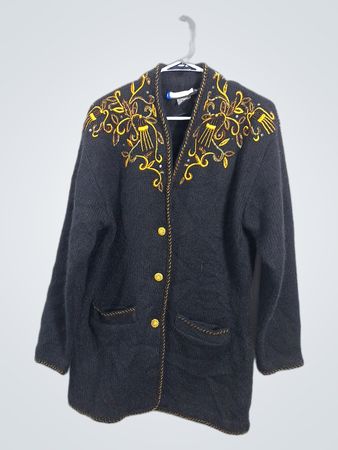 I. Magnin Black Embroidered Cardigan