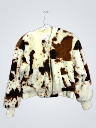 LE LIS COLLECTION Cow Print Faux Fur Bomber Jacket