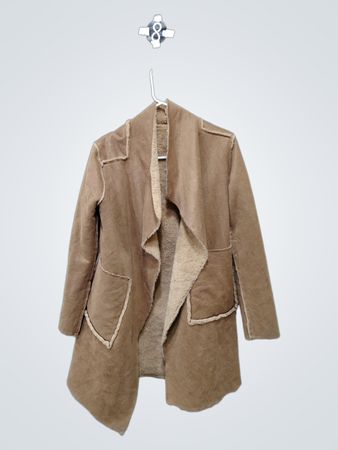 Tan Suede-like Sherpa Lined Open Front Jacket