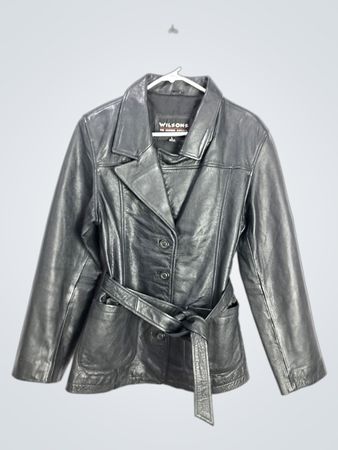 Wilsons The Leather Experts Black Belted Leather Jacket