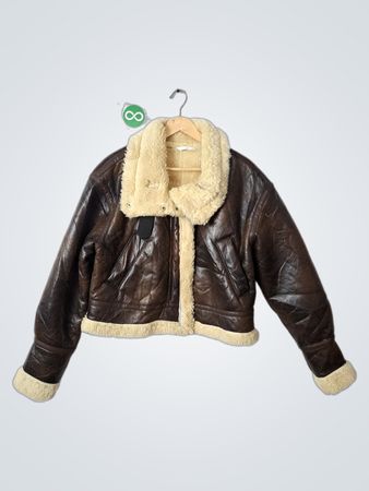 Brown Faux Leather Sherpa Lined Bomber Jacket