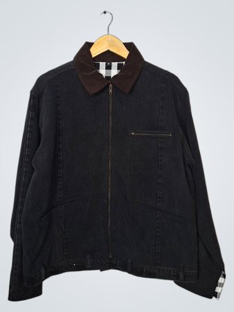 Black Denim Jacket with Plaid Lining