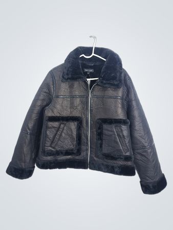 New Look Black Faux Leather Aviator Jacket