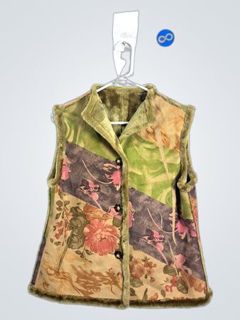 Floral Patchwork Faux Fur Trimmed Vest