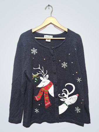 Nouveau Women's Black Reindeer Christmas Cardigan