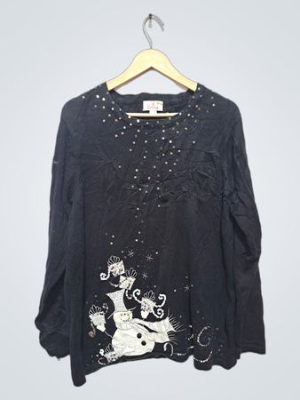 Susan Graver Black Sequined Snowman Long Sleeve Top