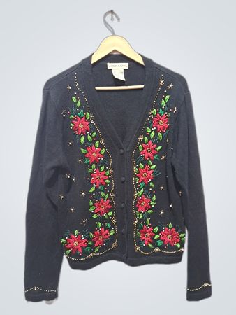 Cardigan noir Victoria Jones avec broderie florale