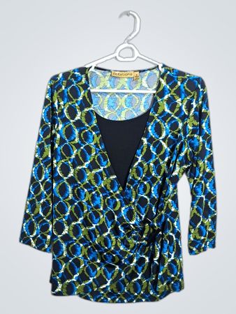 Notations Women's Geometric Print Faux Wrap Blouse
