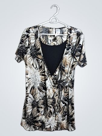 Top à col en V imprimé floral pour femmes