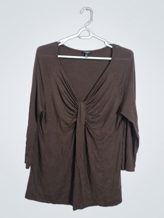 Talbots Braunes Twist-Front Langarmoberteil