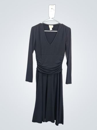 Donna Morgan Schwarzes Rüschenv-Ausschnitt Langarmkleid