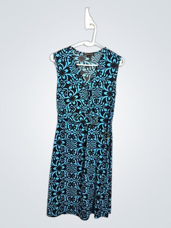 Mesmerize Blue and Black Floral Print Sleeveless V-Neck Dress