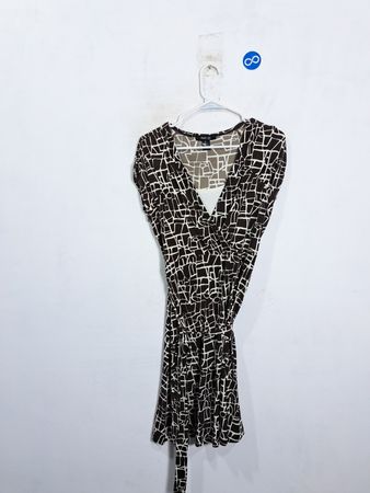 Style & Co Petite Brown Geometric Print Wrap Dress