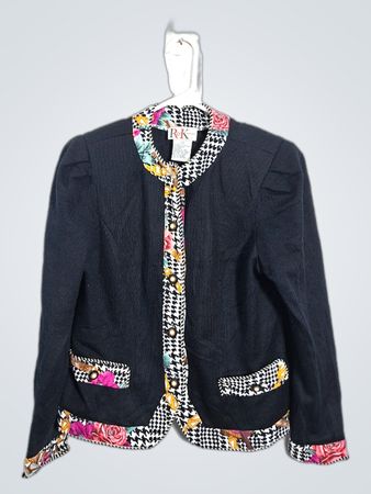 R&K Originals Damen schwarze Jacke mit floralem und hüpfendem Besatz