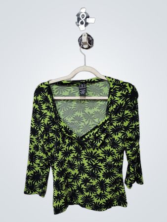 INC International Concepts Petite Grüner Floral Print V-Ausschnitt Oberteil