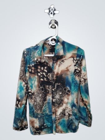 Erin London Women's Blue & Brown Print Button-Up Shirt