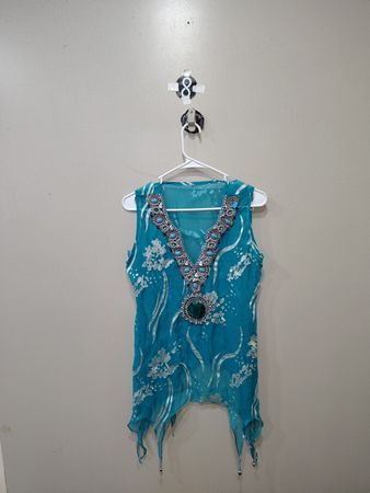 Tunique sans manches ornée turquoise