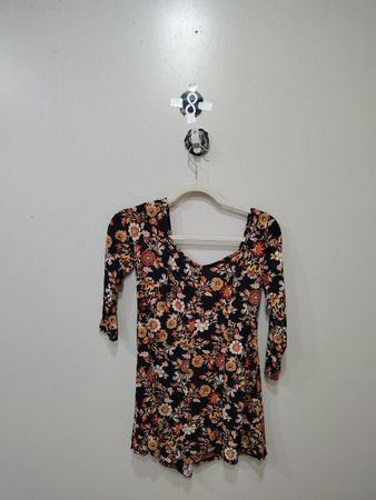 Black floral print romper