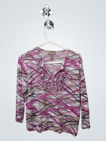 i.e. Women's Long Sleeve Top with Ruffle Neckline