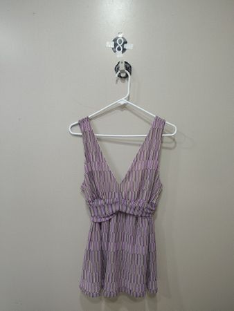 New York & Company Women's Purple Striped V-Neck Tank Top