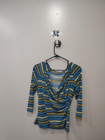 Premise Women's Blue Yellow Geometric Print Wrap Top