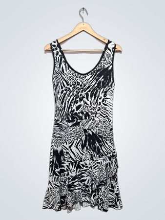 Robe à volants imprimé animal noir et blanc