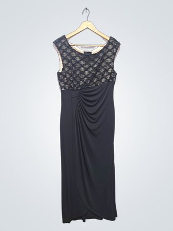 Connected Apparel Black Lace Embellished Ruched Dress