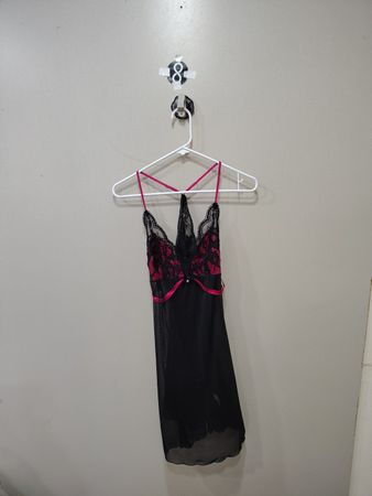 Black and pink lace chemise
