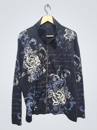 Veste zippée à imprimé floral noir