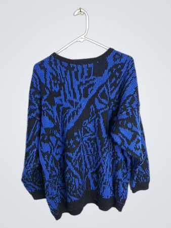 Pull en tricot à motif abstrait jaune, rose, bleu et noir