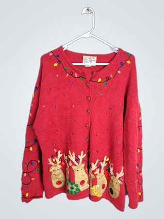 Heirloom Collectibles Frauen Rote Rentier & Weihnachtslichter Hässlicher Weihnachtspullover